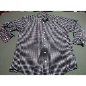 Nautica Shirt Men 16 32/33 Navy Plaid Office Preppy Classic Button Down Comfort